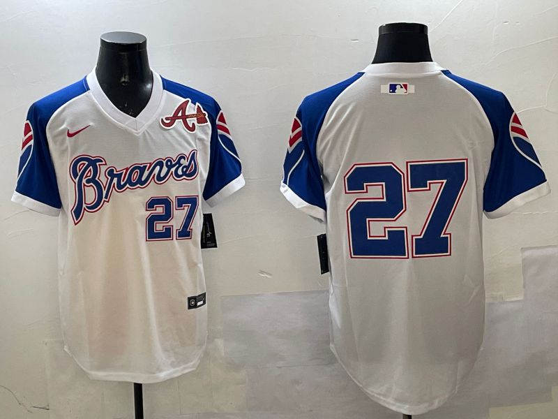 Men Atlanta Braves #27 No Name White Throwback Game 2025 Nike MLB Jersey style 3